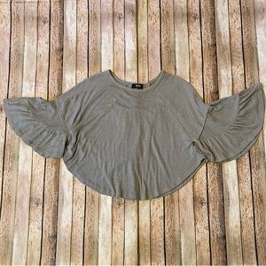 MOD BLACK LABEL M Boho Cropped Curved Hem Brown/Gray Oversized Pullover